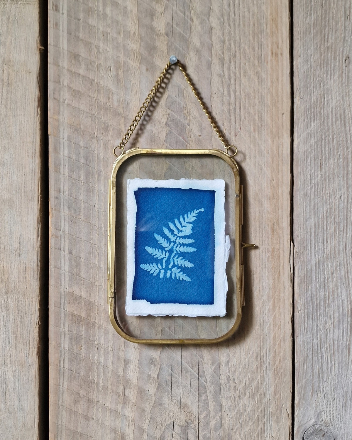 Handgemaakte cyanotype A7 | Varen met messing lijst - NOOR goes wild