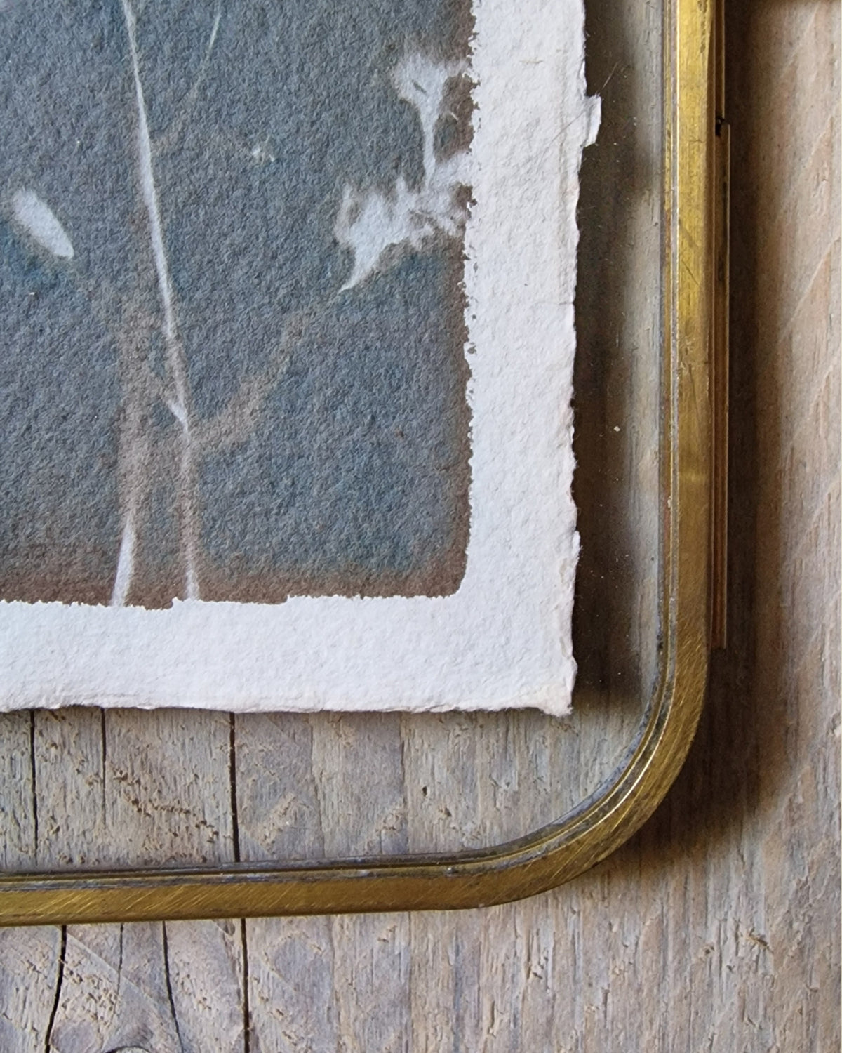 Handgemaakte cyanotype A6 | Veldbloemen met messing lijst
