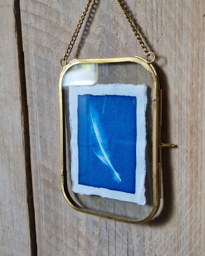Handgemaakte cyanotype A7 | Veer met messing lijst