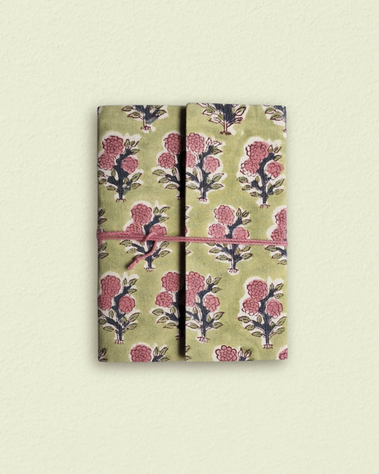 Notitieboekje met blockprint | Groen & roze