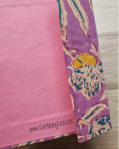 Notitieboekje met blockprint | Paars & okergeel