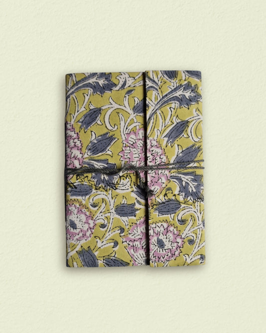 Notitieboekje met blockprint | Geelgroen & blauw